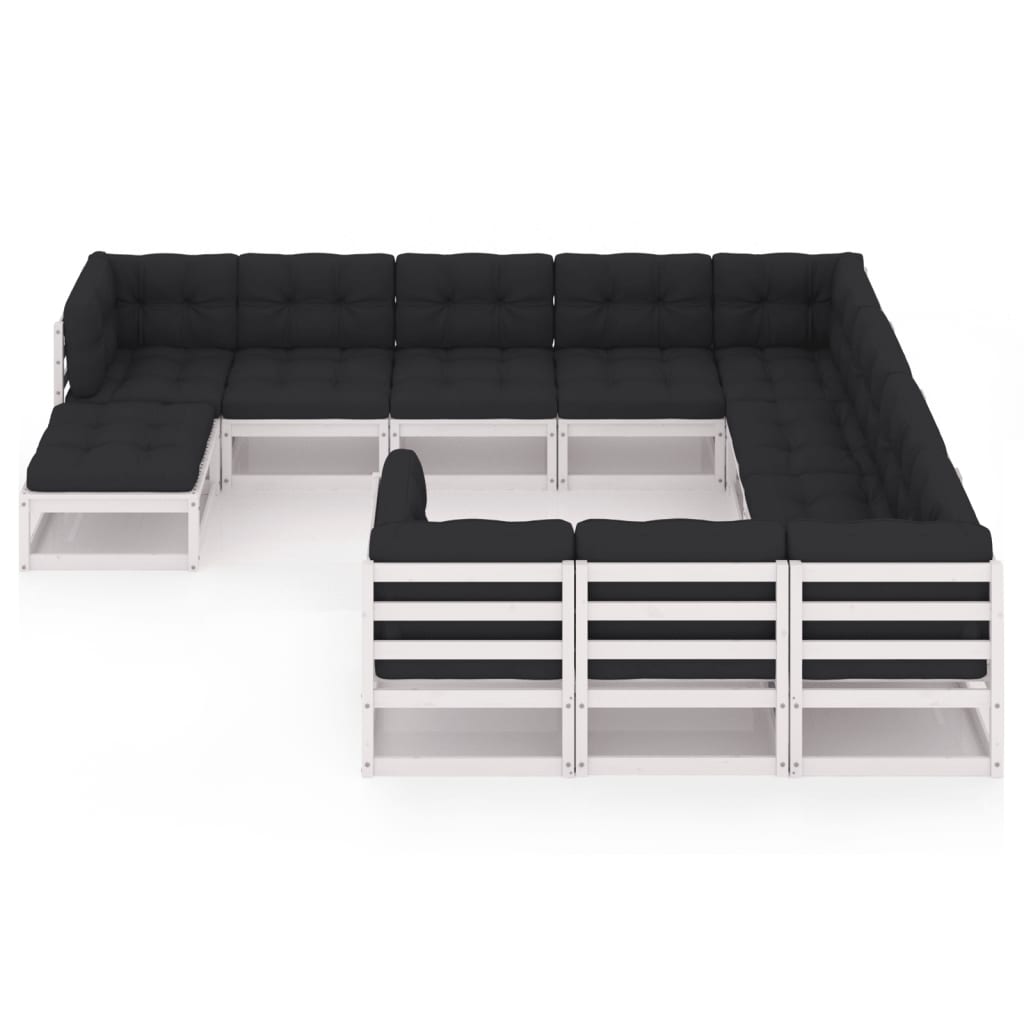 11-tlg. Garten-Lounge-Set mit Kissen Weiss Kiefer Massivholz